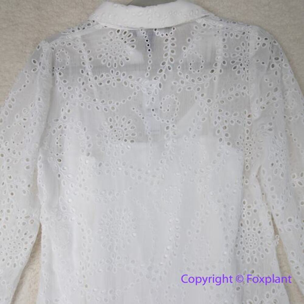 New! White House Black Market Long Sleeve Eyelet Shirt Dress mini ecru, size 6 - Picture 11 of 13